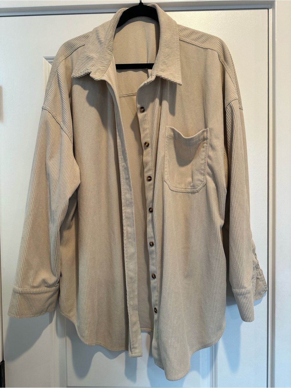 Women's Beige Corduroy Button-Down Shirt - Relaxed Fit